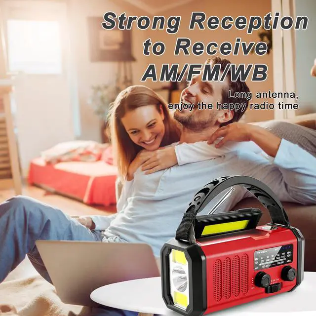 Alt view image 7 of 7 - Weather Radio, Emergency Crank Radio AM/FM/NOAA Solar/Hand Crank/USB Charging,10000mAh /37000mWh Rechargeable Battery, Flashligh Cell Phone Charger for Hurricanes Camping & Home Emergencies