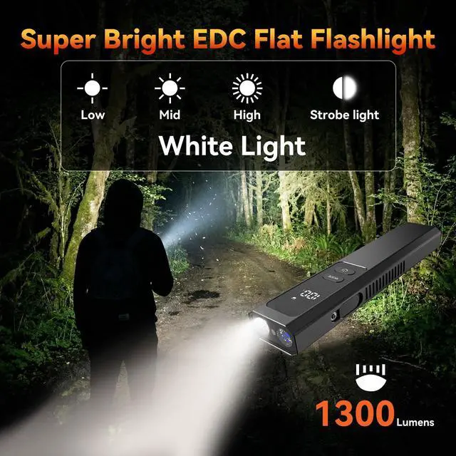 Alt view image 3 of 7 - 4-in-1 EDC Flat Flashlight, USB-C Rechargeable Magnetic Handheld Slim Flashlights with UV Light & Green Laser Pointer & Red Strobe Combo, Waterproof Aluminum Alloy Pocket Clip Flashlight-LT 010