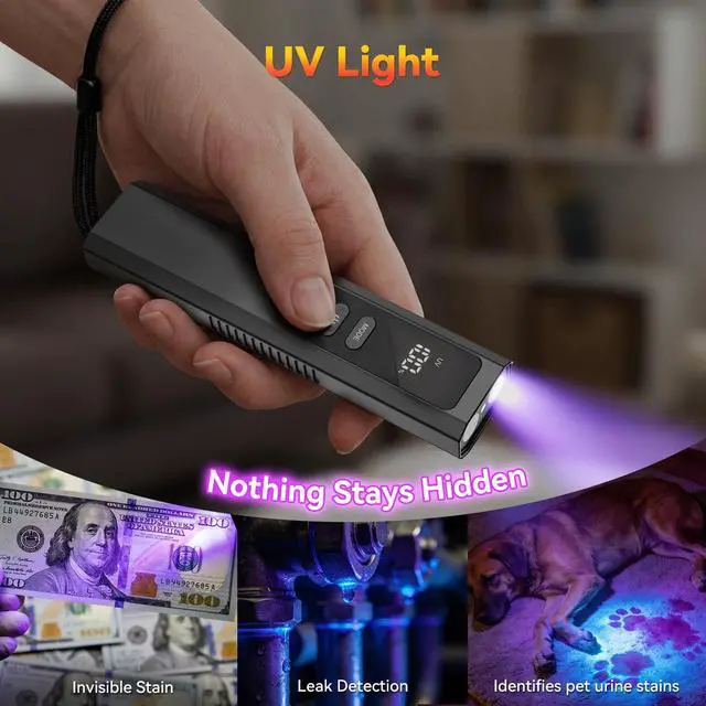 Alt view image 5 of 7 - 4-in-1 EDC Flat Flashlight, USB-C Rechargeable Magnetic Handheld Slim Flashlights with UV Light & Green Laser Pointer & Red Strobe Combo, Waterproof Aluminum Alloy Pocket Clip Flashlight-LT 010