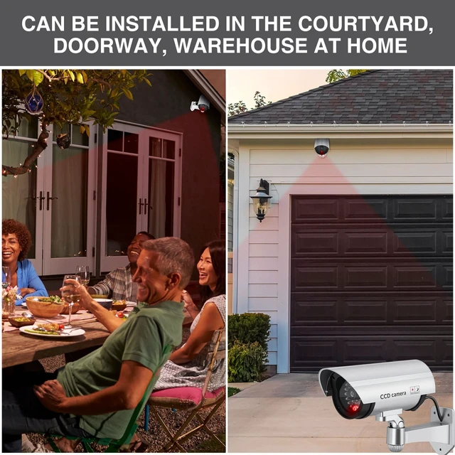 Alt view image 3 of 7 - 8 Pack Fake Security Cameras with Flashing LED for Home & Residential Dummy Surveillance Camera, Front Door Backyard Driveway Mailbox Outside & Indoor Security, Fake CCTV, Warning Stickers