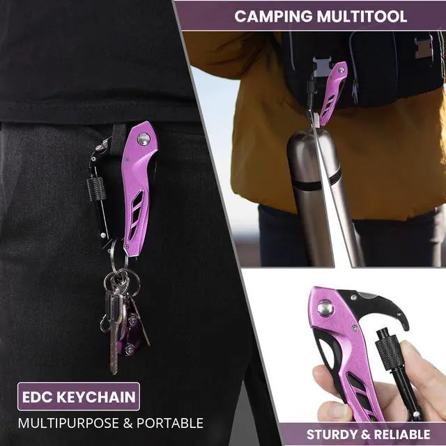 Alt view image 6 of 7 - Pink Multitool Carabiner, Stocking Stuffers Gifts for Mom Women Wife, 6-in-1 Keychain Multi Tools with Window Breaker, Bottle Opener and Screwdriver, EDC Gear Gadget for Camping Hiking