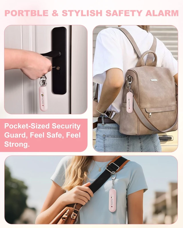 Alt view image 5 of 7 - Personal Safety Alarm for Women - Waterproof Rechargeable Security Alarm - 140dB Extra Loud Siren with SOS Strobe Light - Self Defense Keychain for Women Girls Teens Seniors(Pink)