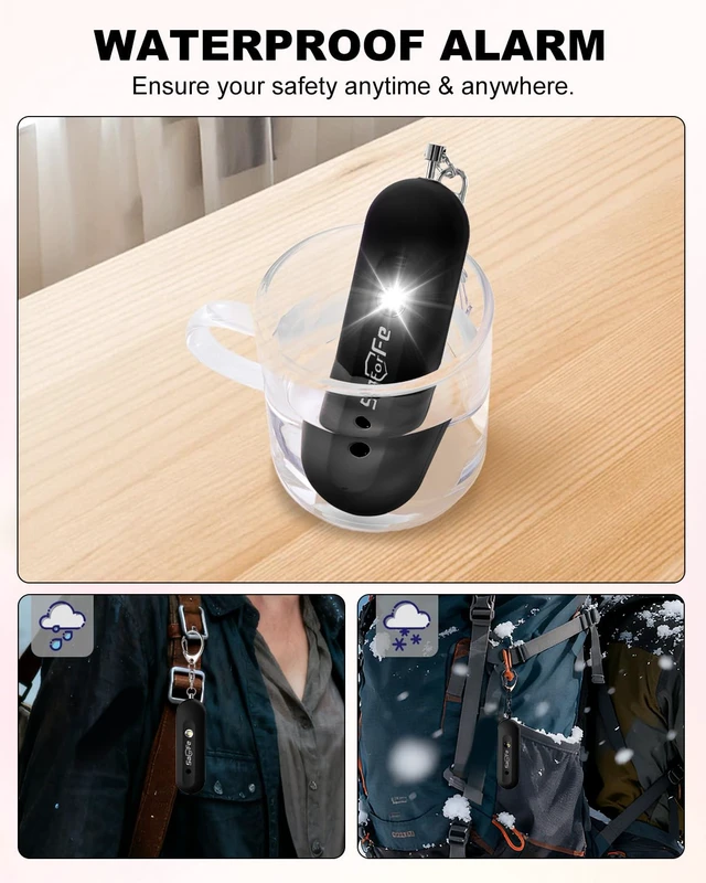 Alt view image 3 of 7 - Personal Safety Alarm for Women - Waterproof Rechargeable Security Alarm - 140dB Extra Loud Siren with SOS Strobe Light - Self Defense Keychain for Women Girls Teens Seniors(Black)