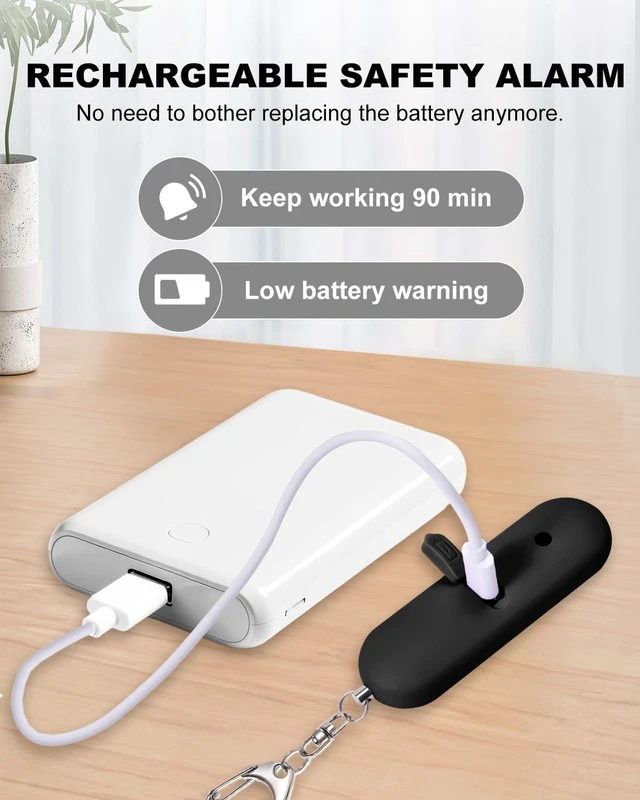 Alt view image 4 of 7 - Personal Safety Alarm for Women - Waterproof Rechargeable Security Alarm - 140dB Extra Loud Siren with SOS Strobe Light - Self Defense Keychain for Women Girls Teens Seniors(Black)