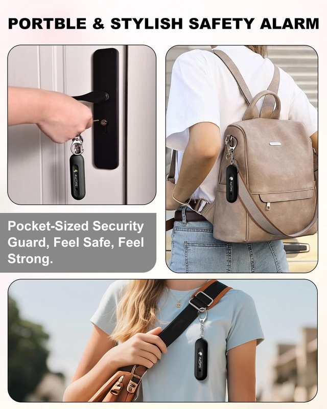 Alt view image 5 of 7 - Personal Safety Alarm for Women - Waterproof Rechargeable Security Alarm - 140dB Extra Loud Siren with SOS Strobe Light - Self Defense Keychain for Women Girls Teens Seniors(Black)