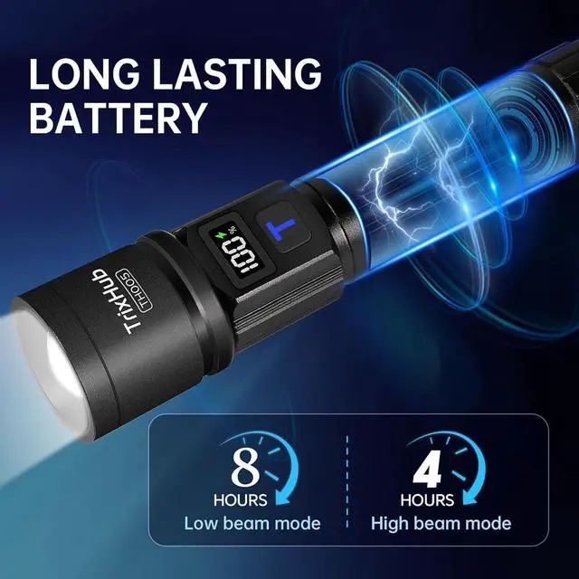 Alt view image 4 of 7 - Rechargeable Flashlights High Lumens, 5Mode Flash Light with LCD Digital Display, Super Bright Flashlight Adjustable Tactical Flashlight, High Powered LED Handheld Flashlight for Home