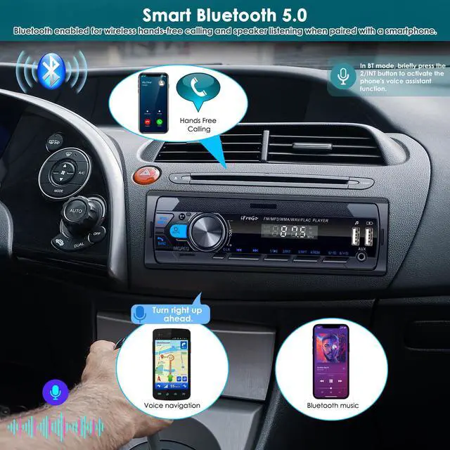 Alt view image 2 of 7 - Car Radio Bluetooth, Single DIN Car Stereo,FM Radio,Car Audio Receivers with Handsfree Calling & Music Streaming,Supports USB,SD,AUX,7 LED Colors MP3 Player,Quick Charge,Clock Display,No CD