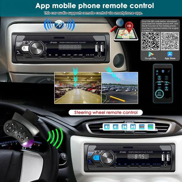 Alt view image 4 of 7 - Car Radio Bluetooth, Single DIN Car Stereo,FM Radio,Car Audio Receivers with Handsfree Calling & Music Streaming,Supports USB,SD,AUX,7 LED Colors MP3 Player,Quick Charge,Clock Display,No CD