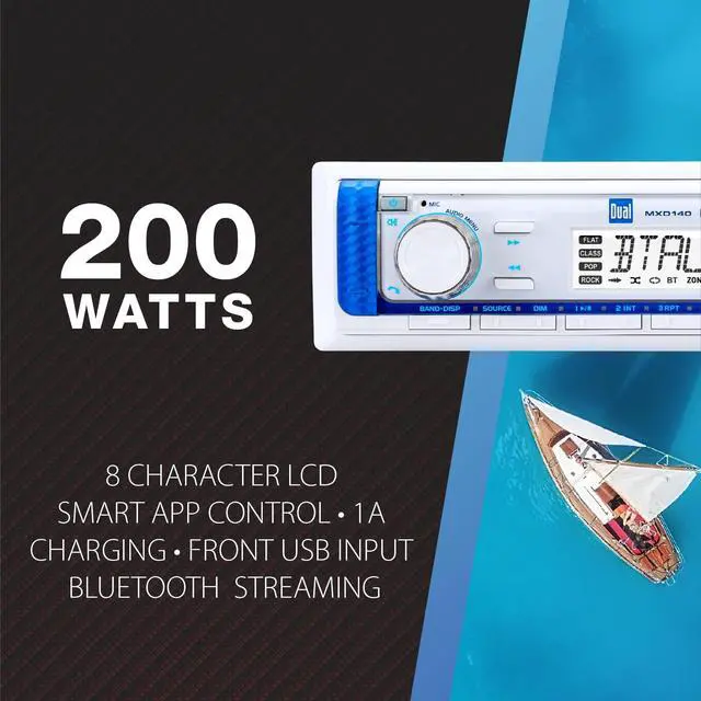 Alt view image 3 of 7 - MXD140 Marine Stereo Bluetooth Single DIN Weatherproof AM/FM | Weatherproof receiver for boats, sunlight-readable LCD, USB port with 2.1A charging, AM/FM tuner, white single-DIN design
