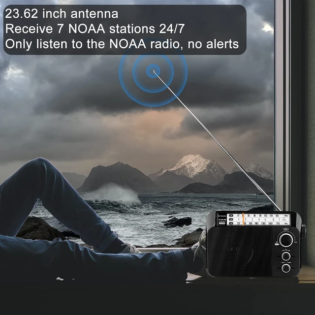 Alt view image 2 of 7 - TR604W AM FM NOAA Radio, Portable Emergency Weather Radios(Black) for Home, Best Reception, AC or D Battery Powered, Clear Dial, Large Knob