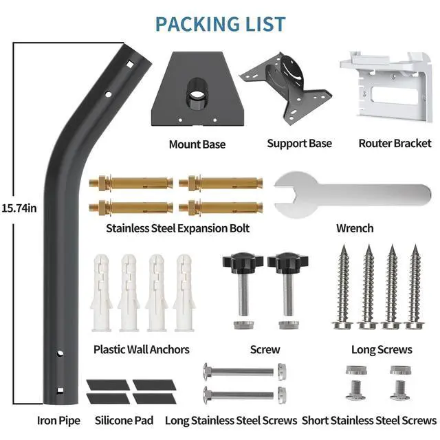 Alt view image 5 of 7 - Starlink Mount for Standard 4/4X/Gen 3, with 2-in-1 Router Wall Mount | Adjustable Tilt Angle Mounting Kit, Rust-Resistant, Heavy Duty Metal Bracket, Screws for Concrete & Wood Walls, Black