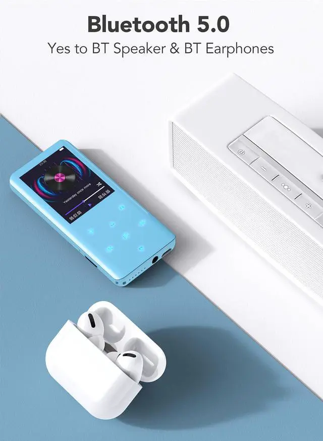 Alt view image 6 of 7 - 64GB MP3 Player with Bluetooth 5.3, A19PL 2.4" Curved Screen Portable Music Player with Speaker Lossless Sound with FM Radio, Voice Recorder, Supports up to 128GB, Blue