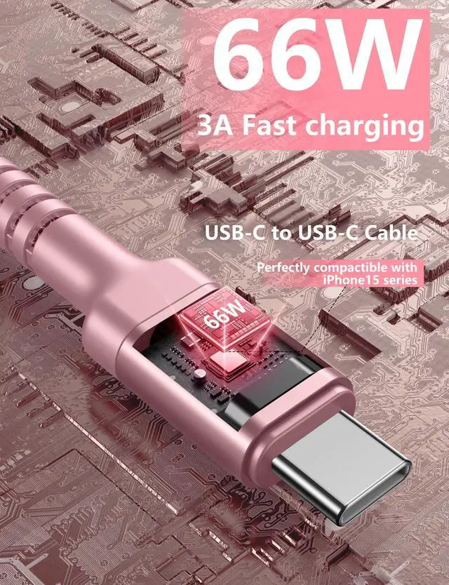 Alt view image 3 of 7 - USBC Cables 6FT, 2Pack USB C to C Charger Cable, Long USBC Fast Charging Cable Nylon Braided USB C iPhone Charger Cord Compatible with iPhone 17 16/15/Pro Max/PlusSamsung Galaxy S23/LG and More-Pink