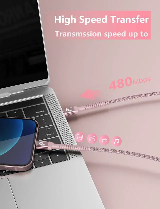 Alt view image 4 of 7 - USBC Cables 6FT, 2Pack USB C to C Charger Cable, Long USBC Fast Charging Cable Nylon Braided USB C iPhone Charger Cord Compatible with iPhone 17 16/15/Pro Max/PlusSamsung Galaxy S23/LG and More-Pink
