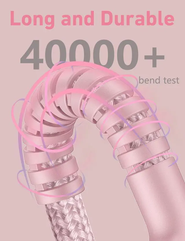 Alt view image 5 of 7 - USBC Cables 6FT, 2Pack USB C to C Charger Cable, Long USBC Fast Charging Cable Nylon Braided USB C iPhone Charger Cord Compatible with iPhone 17 16/15/Pro Max/PlusSamsung Galaxy S23/LG and More-Pink