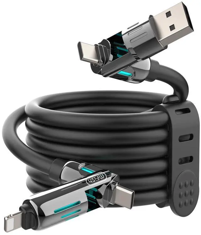 Main image of MFish 240W 4-in-1 Fast Charging Cable, Black, 3.3FT | Carrying Case, USB-A & USB-C to USB-C/Lightning, For iPhone 17/16/15/14, MacBook, iPad, Laptop, Samsung S25/S24