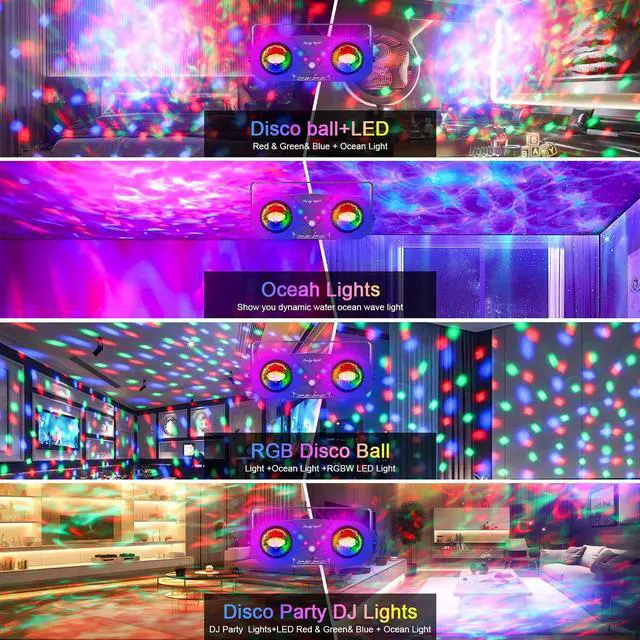 Alt view image 3 of 7 - Party Disco Ball Light, Disco Dance Light with Remote, Sound Activated Rotating Ocean Projector for Indoor & Outdoor, Home, Birthday, Dance, Karaoke, Halloween, Christmas, Wedding, Club Decor