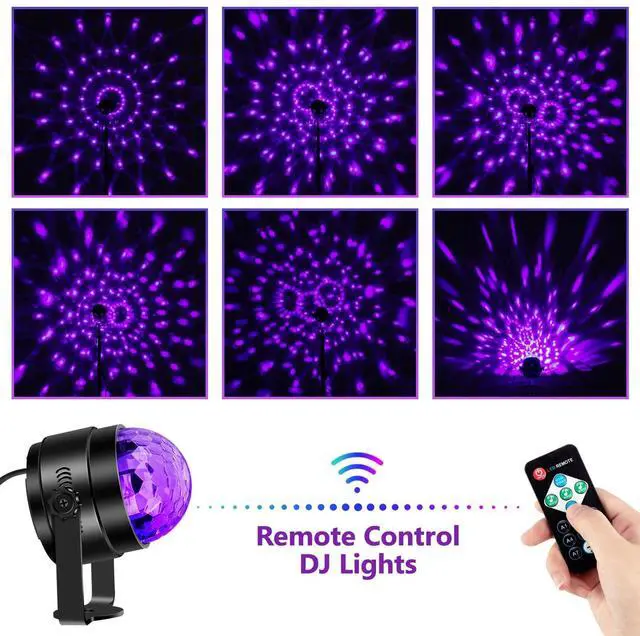 Alt view image 2 of 7 - UV Black Lights for Glow Party, 6W LED Disco Ball Strobe Lights for Dark Party Supplies, Sound Activated with Remote Control, Dj Light for Halloween Xmas Birthday Party Home Decorations, 2 Pack