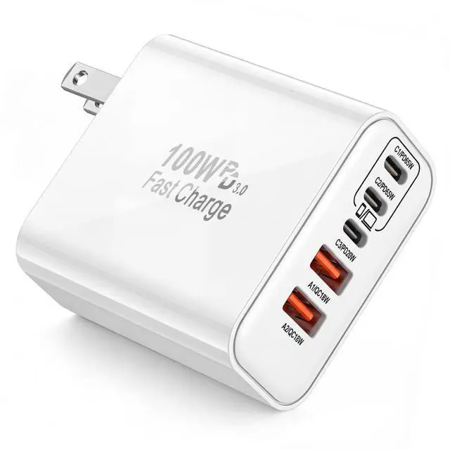 Main image of 100W GaN USB C Charger Block,5-Port Type C Wall Charger Fast Charging, PD Power Adapter+QC Plug Multiport Type C Box Brick Cube Compatible with Apple iPhone 17 Air 16 15 14 13 12 Pro Max,MacBook,iPad