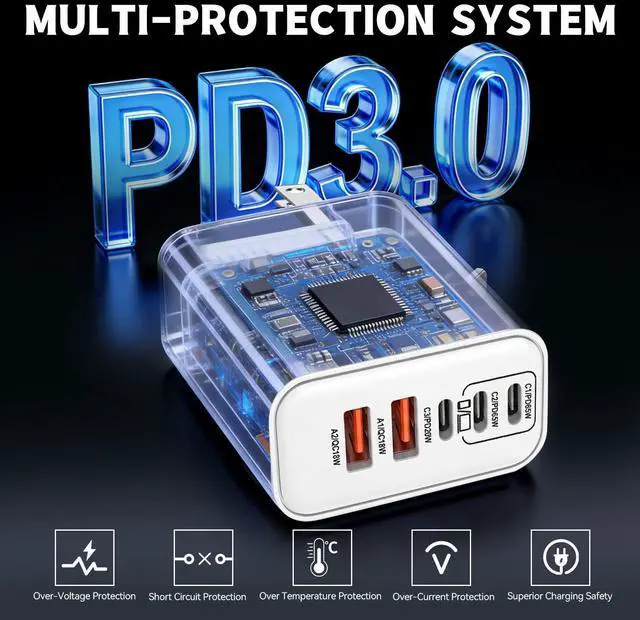Alt view image 3 of 4 - 100W GaN USB C Charger Block,5-Port Type C Wall Charger Fast Charging, PD Power Adapter+QC Plug Multiport Type C Box Brick Cube Compatible with Apple iPhone 17 Air 16 15 14 13 12 Pro Max,MacBook,iPad