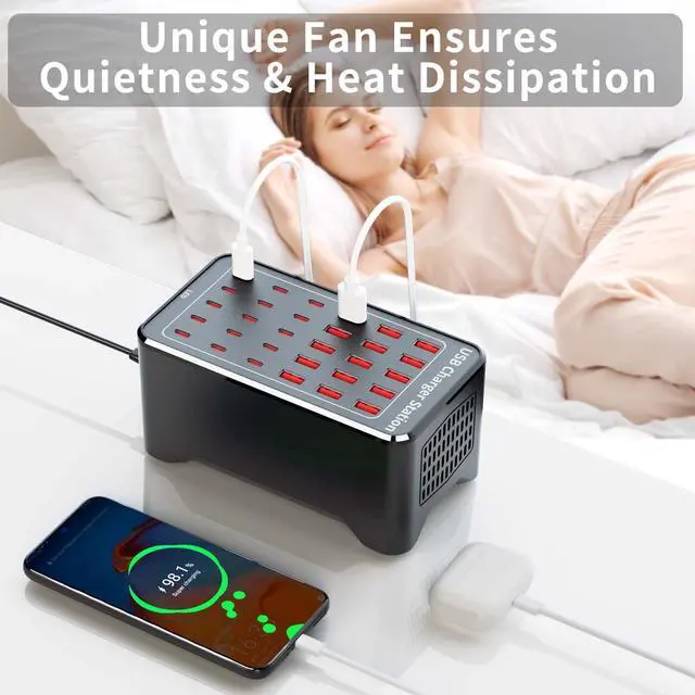 Alt view image 6 of 7 - 150W(30A) USB Charging Station, 30-Port USB C Charger Block, Multiple Desktop/Wall Fast Charger with Intelligent Protection Compatible with iPhone, iPad, Tablets, Smartphones