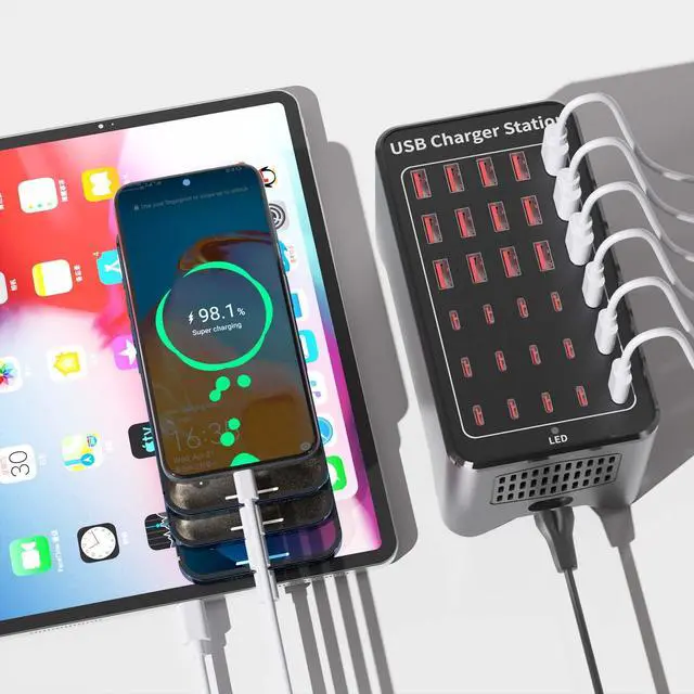 Alt view image 7 of 7 - 150W(30A) USB Charging Station, 30-Port USB C Charger Block, Multiple Desktop/Wall Fast Charger with Intelligent Protection Compatible with iPhone, iPad, Tablets, Smartphones
