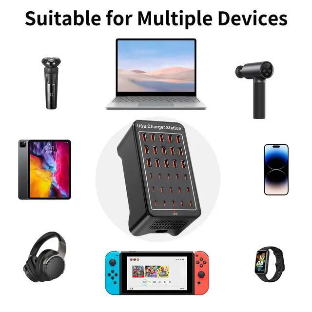 Alt view image 5 of 7 - 150W(30A) USB Charging Station, 30-Port USB C Charger Block, Multiple Desktop/Wall Fast Charger with Intelligent Protection Compatible with iPhone, iPad, Tablets, Smartphones