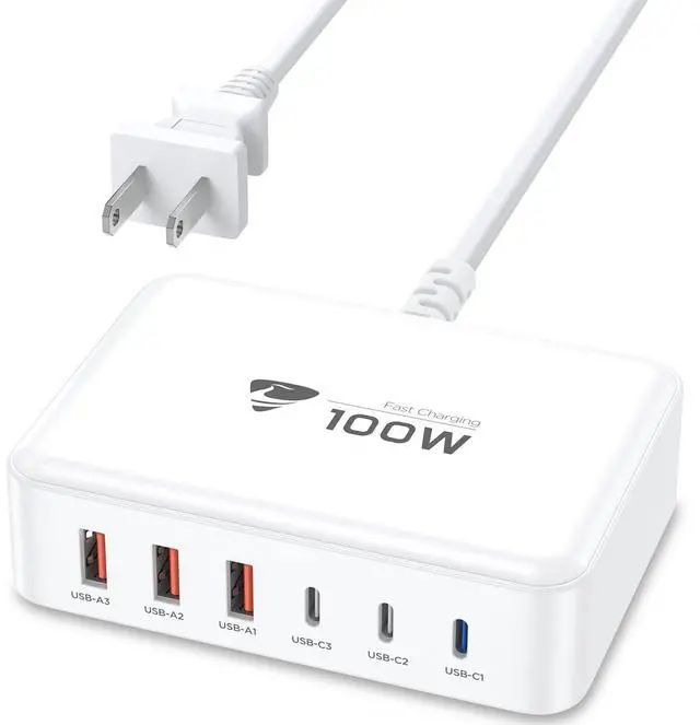 Main image of USB C Fast Charger, 100W GaN 6 Port USB C Fast Charging Station Hub Block Cube, QC USB A and PD USB C Wall Charger Power Multiple USB Charger Plug for iPhone 17 16 15 14 13 12 Pro Max, iPad, Samsung