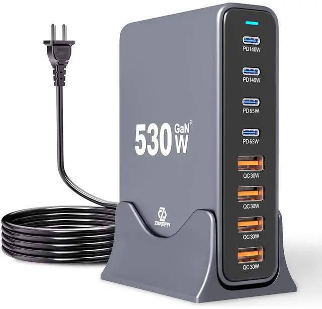 Main image of 530W USB C Charging Station, 8-Port Desktop Charger, PD 140W PD 65W QC 30W GaN Fast USB Charger Block for MacBook, Ipad, iPhone, Samsung