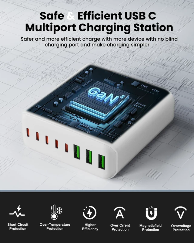 Alt view image 5 of 7 - BURUDU 500W USB C Charger Block, 8-Port USB C Charging Station Fast Charging PD 120W PC Laptop Charger Adapter for MacBook Pro/Air/All iPad,DELL, iPhone 17/16/15/14/13/Pro Max/Galaxy (White)