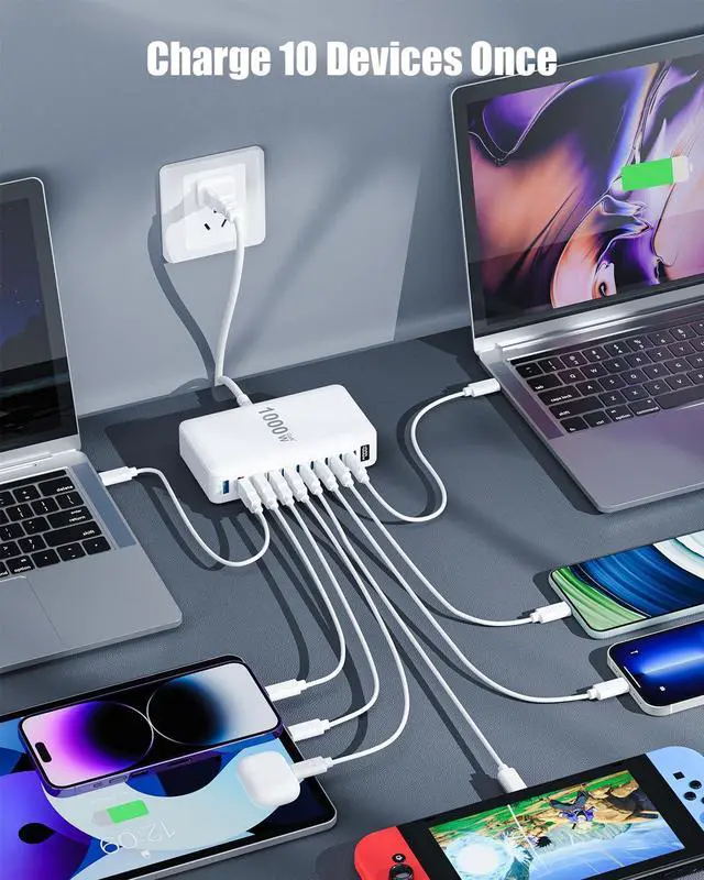 Alt view image 3 of 7 - 1000W USB C Charger Block,10-Port USB C Charging Station GaN IV Travel Essentials Multiple Port Charging Station,140W Laptop Fast Charger Adapter for MacBook Pro/Air,DELL,iPad,iPhone,Samsung Galaxy