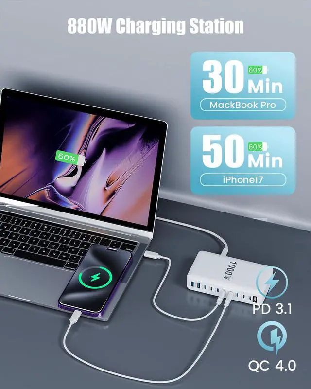 Alt view image 5 of 7 - 1000W USB C Charger Block,10-Port USB C Charging Station GaN IV Travel Essentials Multiple Port Charging Station,140W Laptop Fast Charger Adapter for MacBook Pro/Air,DELL,iPad,iPhone,Samsung Galaxy