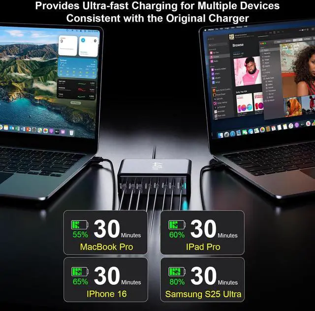 Alt view image 4 of 6 - 440W USB C Charger Block, Multi-port Fast USB Charging Station Dual PD 100W GaN Charging Station For Multiple Devices, Laptop Charger Adapter Compatible with MacBook, DELL, iPad, iPhone, Samsung etc