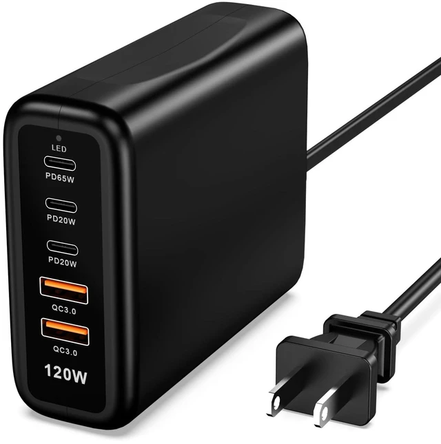 Alt view image 8 of 14 - USB C Charging Station Fast Wall Charger USBC Charging Power Hub for Multiple Device Desktop Charge Block 3 USB C 2 USB A 120W Pd Rapid Strip Adapter Compatible for iPhone iPad Galaxy Smart Cell Phone