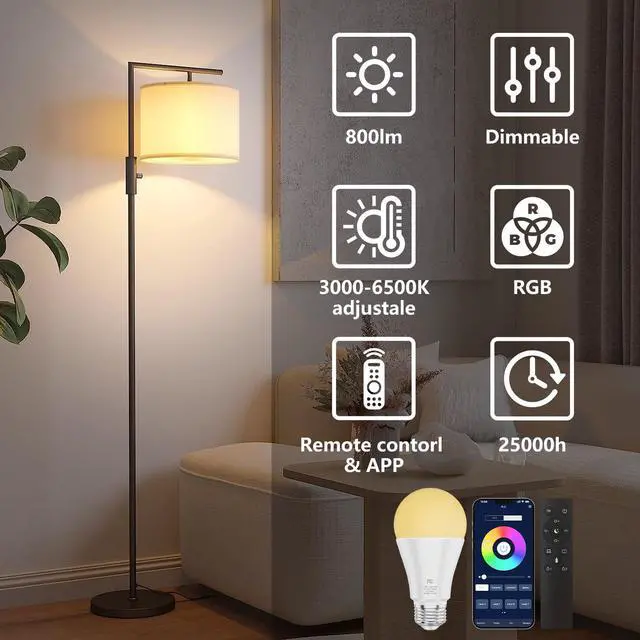 Alt view image 2 of 7 - A19 Color Changing Light Bulb with Remote Control&App Control, 800LM 9W(60W Equivalent) Dimmable 3000K-6500K RGBWW,E26 Base 2.4GHz,Light Bulb for Home Decor,2Bulb&1Remote