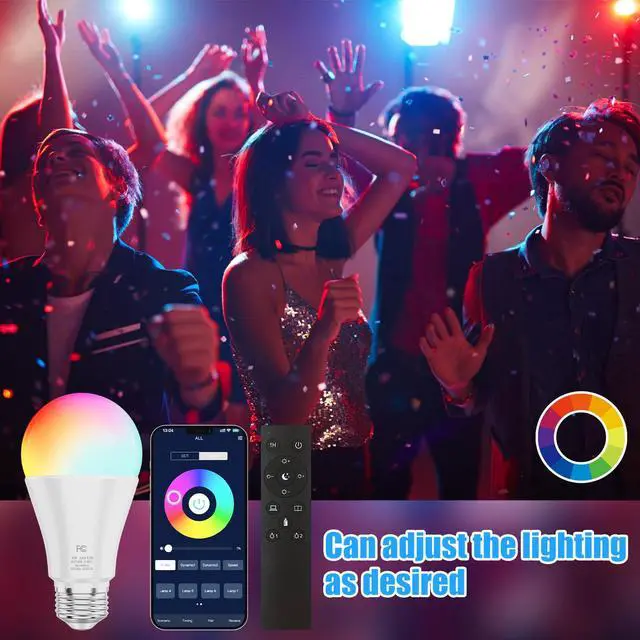Alt view image 7 of 7 - A19 Color Changing Light Bulb with Remote Control&App Control, 800LM 9W(60W Equivalent) Dimmable 3000K-6500K RGBWW,E26 Base 2.4GHz,Light Bulb for Home Decor,2Bulb&1Remote