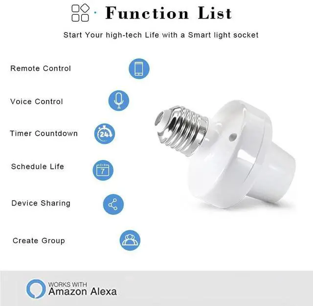 Alt view image 2 of 7 - Remote Control Light Socket E26 E27 Bulb Socket Adapter, ZigBee Smart Light Holder Compatible with Alexa Echo Voice Control, Requires Zigbee Hub