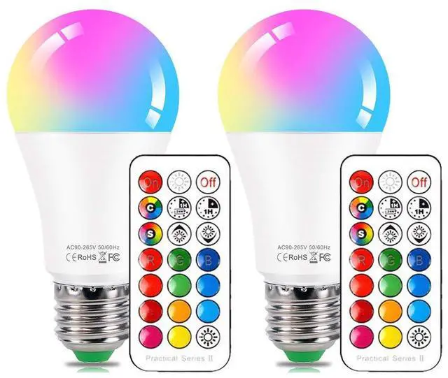 Main image of LED Color Changing Light Bulb with Remote Control, 10W E26 RGB+Daylight White 5700K LED Bulbs Dimmable with Memory Function, Ideal Lighting for Home Decoration,Stage,Bar,Party, 2 Pack