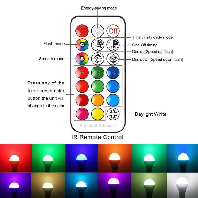Alt view image 4 of 6 - LED Color Changing Light Bulb with Remote Control, 10W E26 RGB+Daylight White 5700K LED Bulbs Dimmable with Memory Function, Ideal Lighting for Home Decoration,Stage,Bar,Party, 2 Pack
