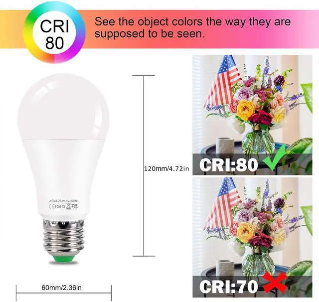 Alt view image 2 of 6 - LED Color Changing Light Bulb with Remote Control, 10W E26 RGB+Daylight White 5700K LED Bulbs Dimmable with Memory Function, Ideal Lighting for Home Decoration,Stage,Bar,Party, 2 Pack
