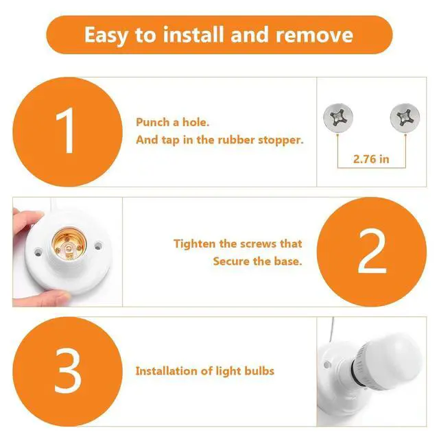 Alt view image 2 of 7 - Light Socket with Cord Light Bulb Base E26/ E27 Lamp Base Desktop 15ft Include Screw Light Bulb Socket with On/Off Switch Hanging Light Cord Extension (1)