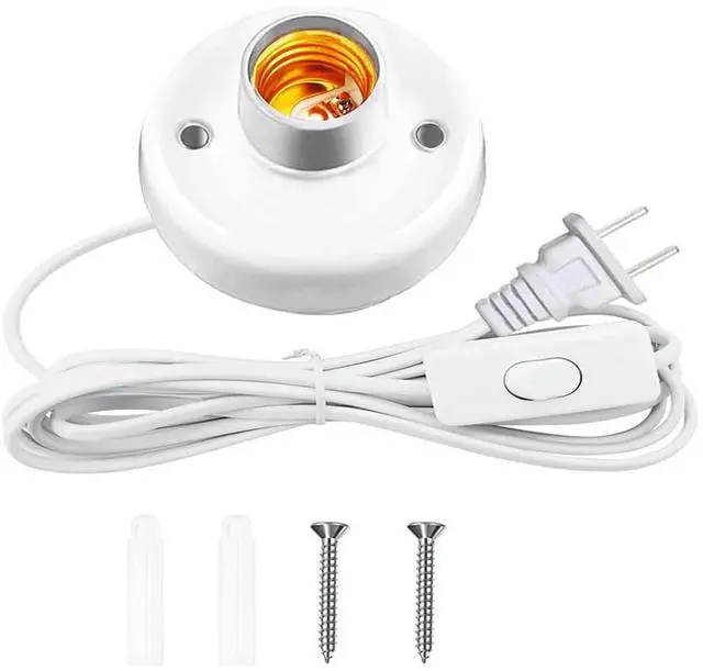 Main image of Light Socket with Cord Light Bulb Base E26/ E27 Lamp Base Desktop 15ft Include Screw Light Bulb Socket with On/Off Switch Hanging Light Cord Extension (1)