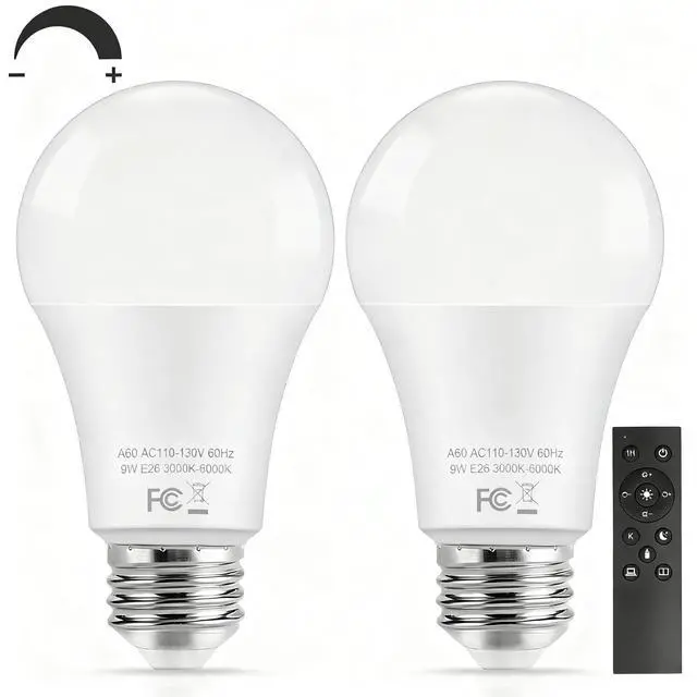 Main image of Remote Control Light Bulbs, A19 LED Bulb, 9W LED Bulb (60W Equivalent), 810LM, 3000K-6000K Dimmable 10%-100%, E26 Base, Light Bulb with Timer for Living Room, Bedroom, 2-Pack