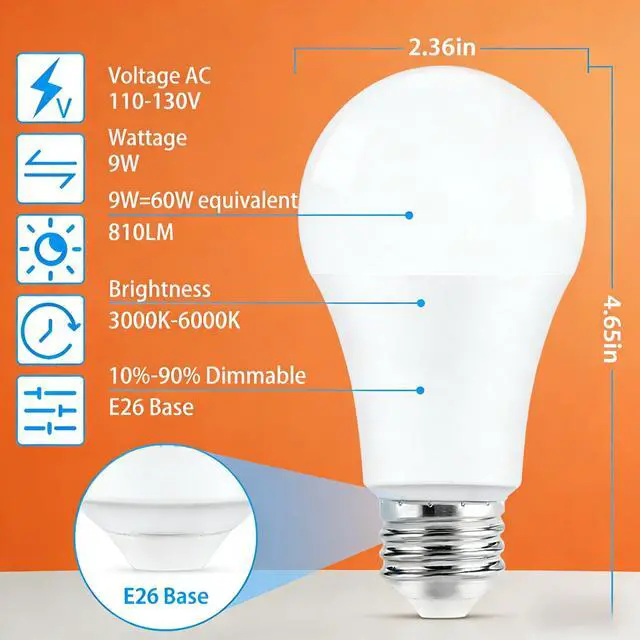 Alt view image 2 of 7 - Remote Control Light Bulbs, A19 LED Bulb, 9W LED Bulb (60W Equivalent), 810LM, 3000K-6000K Dimmable 10%-100%, E26 Base, Light Bulb with Timer for Living Room, Bedroom, 2-Pack