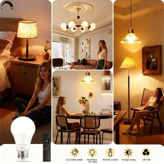 Alt view image 5 of 7 - Remote Control Light Bulbs, A19 LED Bulb, 9W LED Bulb (60W Equivalent), 810LM, 3000K-6000K Dimmable 10%-100%, E26 Base, Light Bulb with Timer for Living Room, Bedroom, 2-Pack