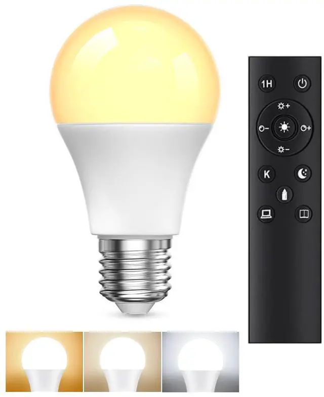 Main image of A19 LED Light Bulbs with Remote Control, 9W LED Bulbs 60W Equivalent, 3000K-6000K Stepless Dimmable, E26 Base, Remote Control Light Bulbs with Timing, Memory Function, for Home Decor, 1Bulb & 1Remote