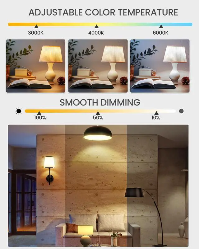 Alt view image 2 of 6 - A19 LED Light Bulbs with Remote Control, 9W LED Bulbs 60W Equivalent, 3000K-6000K Stepless Dimmable, E26 Base, Remote Control Light Bulbs with Timing, Memory Function, for Home Decor, 1Bulb & 1Remote