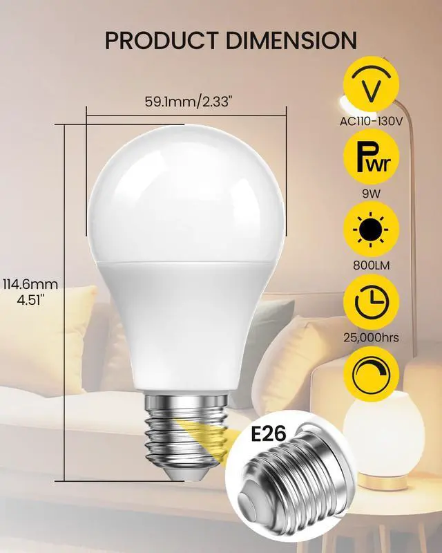 Alt view image 6 of 6 - A19 LED Light Bulbs with Remote Control, 9W LED Bulbs 60W Equivalent, 3000K-6000K Stepless Dimmable, E26 Base, Remote Control Light Bulbs with Timing, Memory Function, for Home Decor, 1Bulb & 1Remote