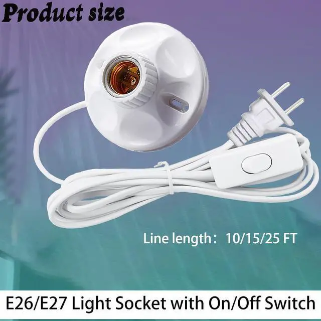 Alt view image 4 of 4 - 15ft Light Bulb Base with Cord E26/E27 Light Socket with On/Off Switch, 110V-250V Lamp Base for Light Socket with Cord, Light Bulb Socket with Plug-in Lamp Holder Base for Desktop,Include Screw