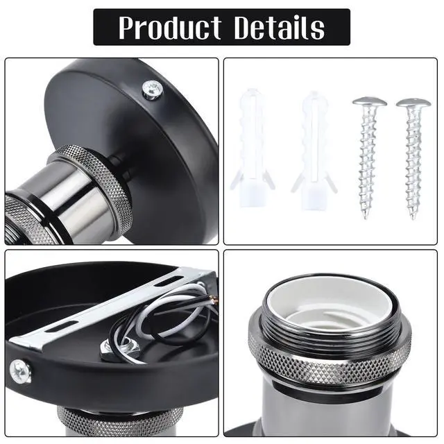 Alt view image 6 of 7 - E26/E27 Screw Head Light Socket 100-240V Vintage Ceiling Light Wall Lamp Bulb Holder Socket for Hallway,Kitchen,Basement,Garage,Bar,Restaurant (Black)